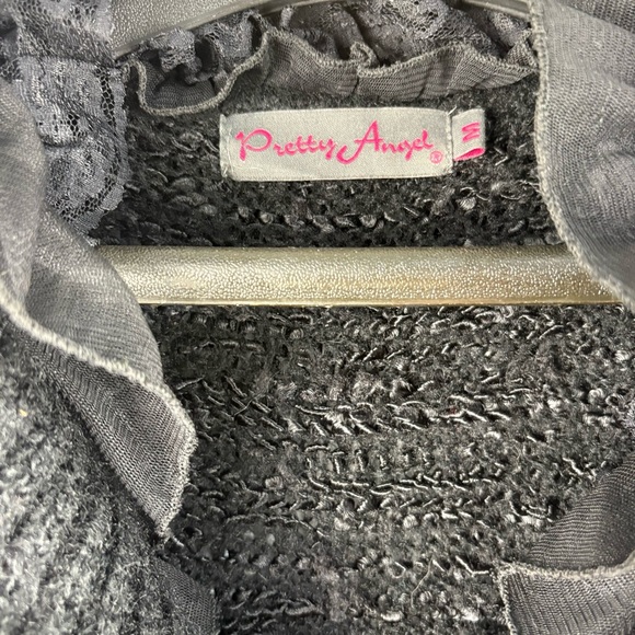 Pretty Angel Y2K Elegant Black Ruffled Crocheted V-Neck Sweater Dress M Linen - Picture 7 of 7